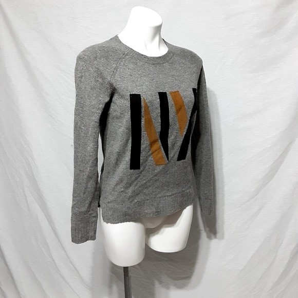 Madewell Merino Wool Pullover Sweater Leather Patch Ribbed Knit Top Small - Picture 3 of 7